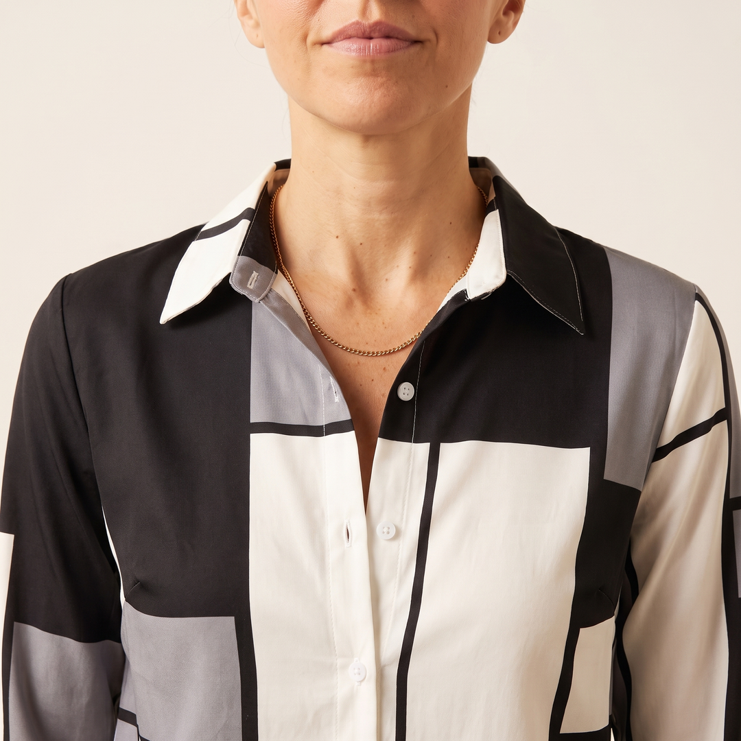 Adelaide Fontenelle | Colorblock Geometric Print Blouse