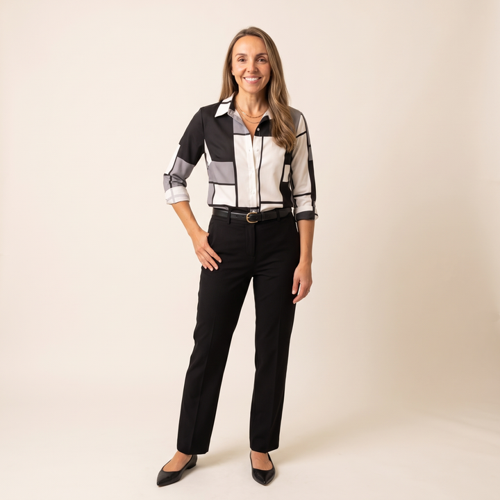 Adelaide Fontenelle | Colorblock Geometric Print Blouse