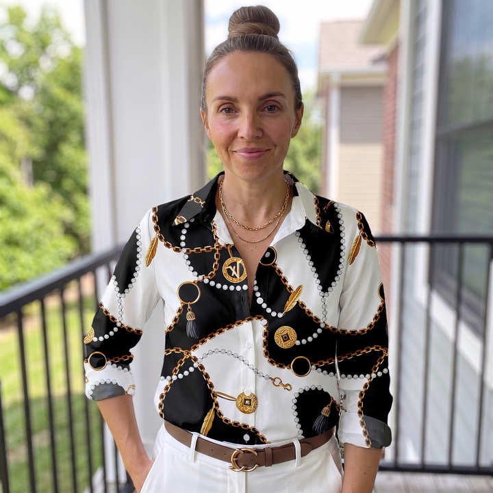 Adelaide Fontenelle | Colorblock Geometric Print Blouse