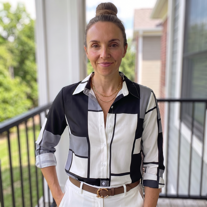 Adelaide Fontenelle | Colorblock Geometric Print Blouse