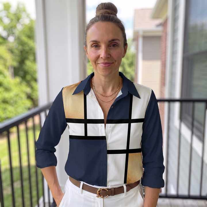 Adelaide Fontenelle | Colorblock Geometric Print Blouse