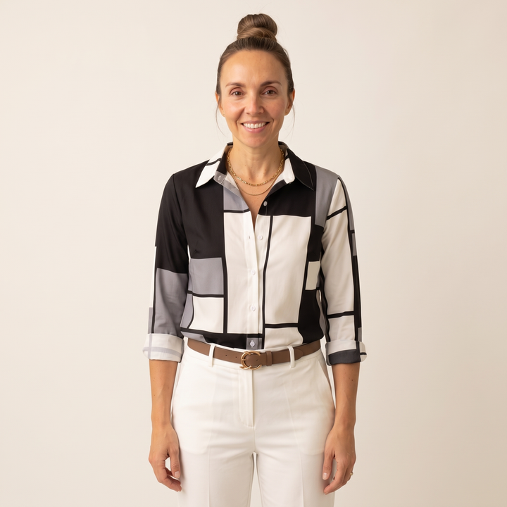 Adelaide Fontenelle | Colorblock Geometric Print Blouse