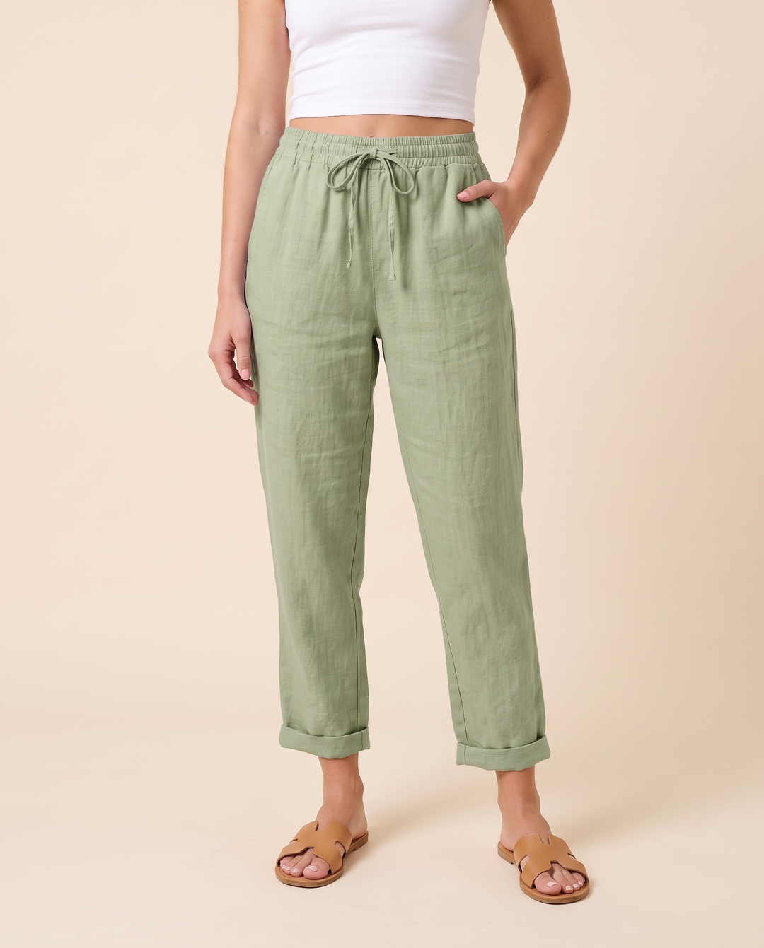 Amandine Lorreau | Drawstring Elastic Waist Ankle Pants