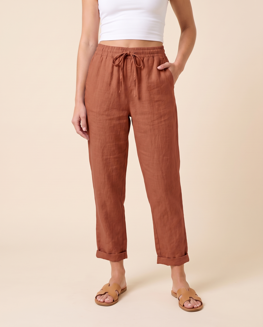 Amandine Lorreau | Drawstring Elastic Waist Ankle Pants