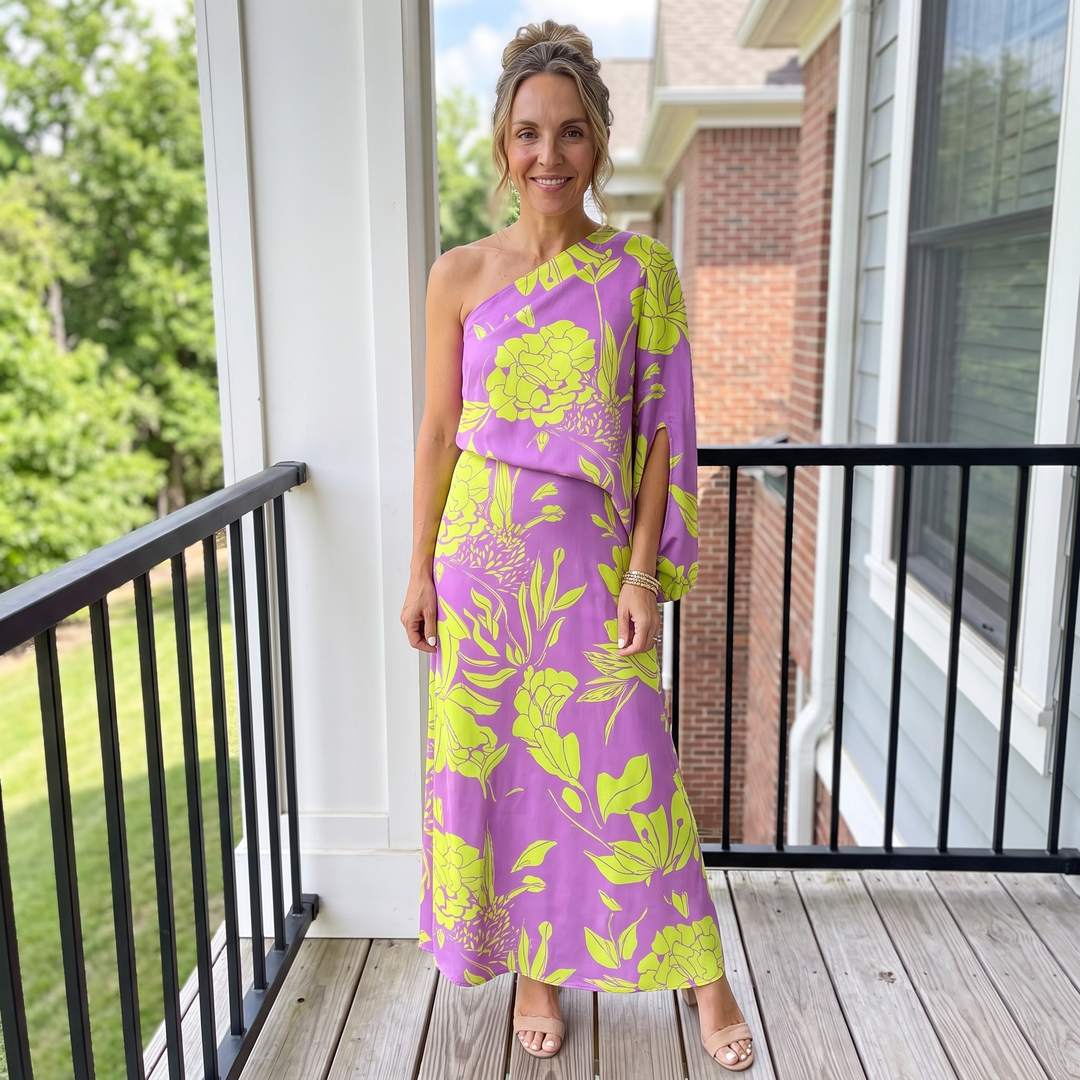 Faustine Quesnel | One-Shoulder Floral Maxi Dress with Flowing Silhouette For Women