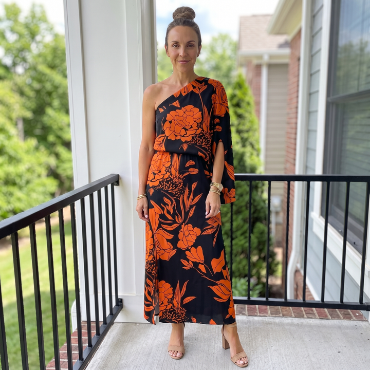 Faustine Quesnel | One-Shoulder Floral Maxi Dress with Flowing Silhouette For Women