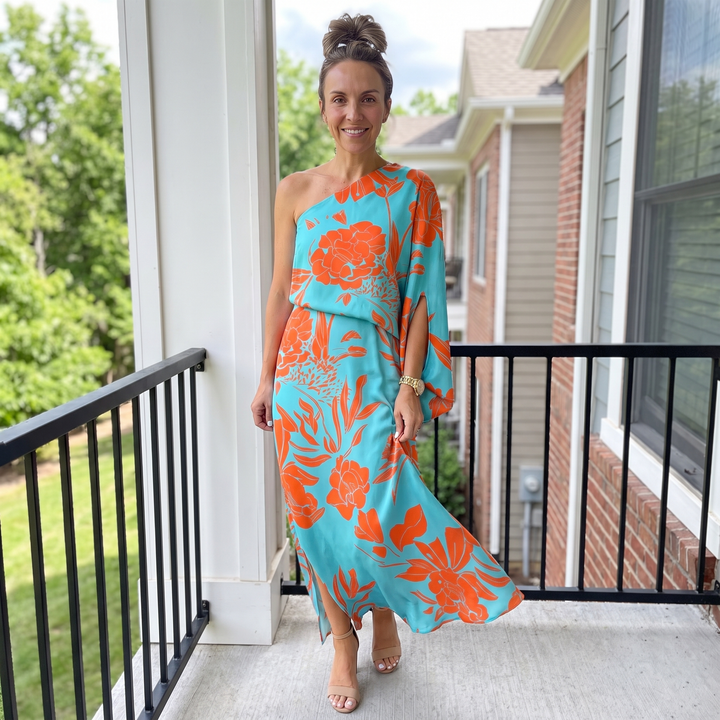 Faustine Quesnel | One-Shoulder Floral Maxi Dress with Flowing Silhouette For Women