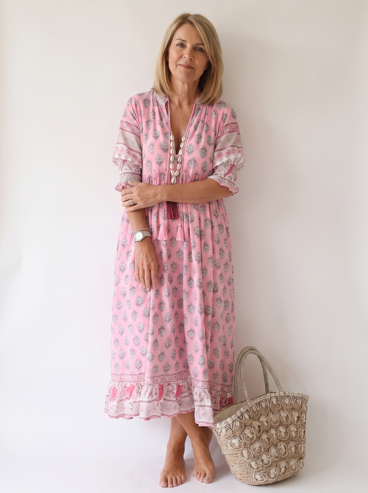 Apolline Vergnaud | Floral Tassel Tie V-Neck Maxi Dress