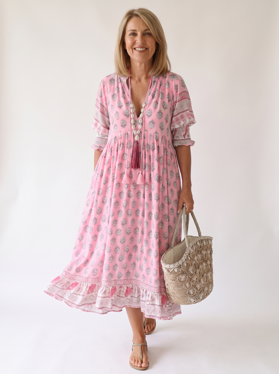 Apolline Vergnaud | Floral Tassel Tie V-Neck Maxi Dress