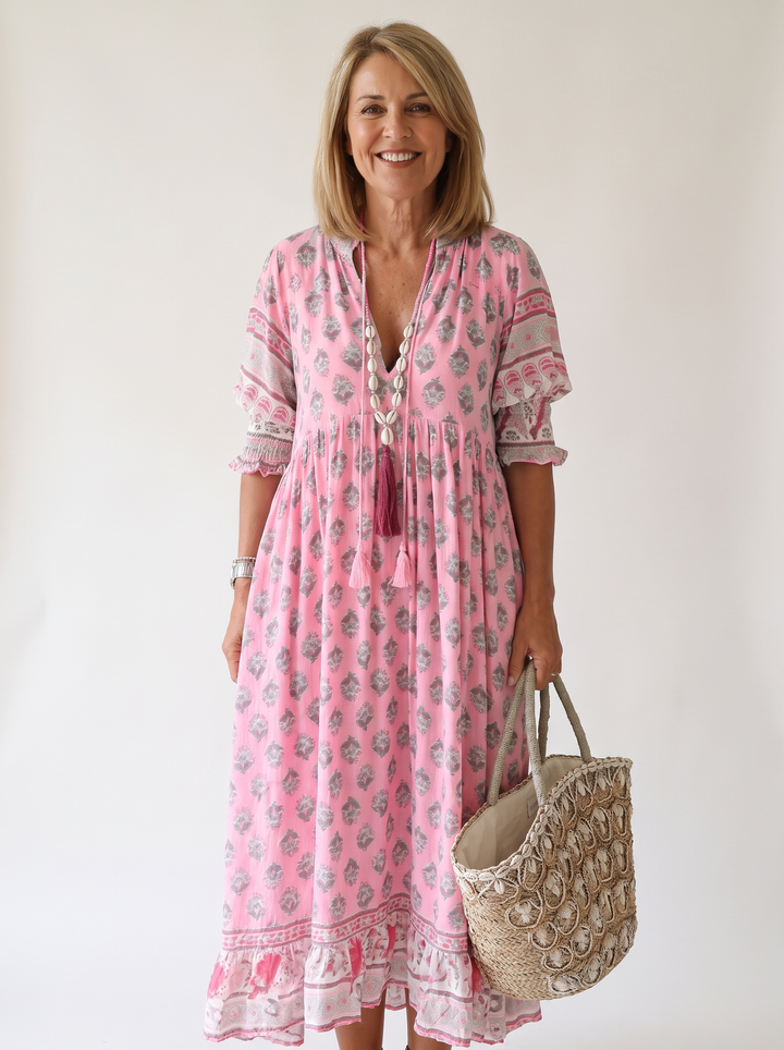 Apolline Vergnaud | Floral Tassel Tie V-Neck Maxi Dress