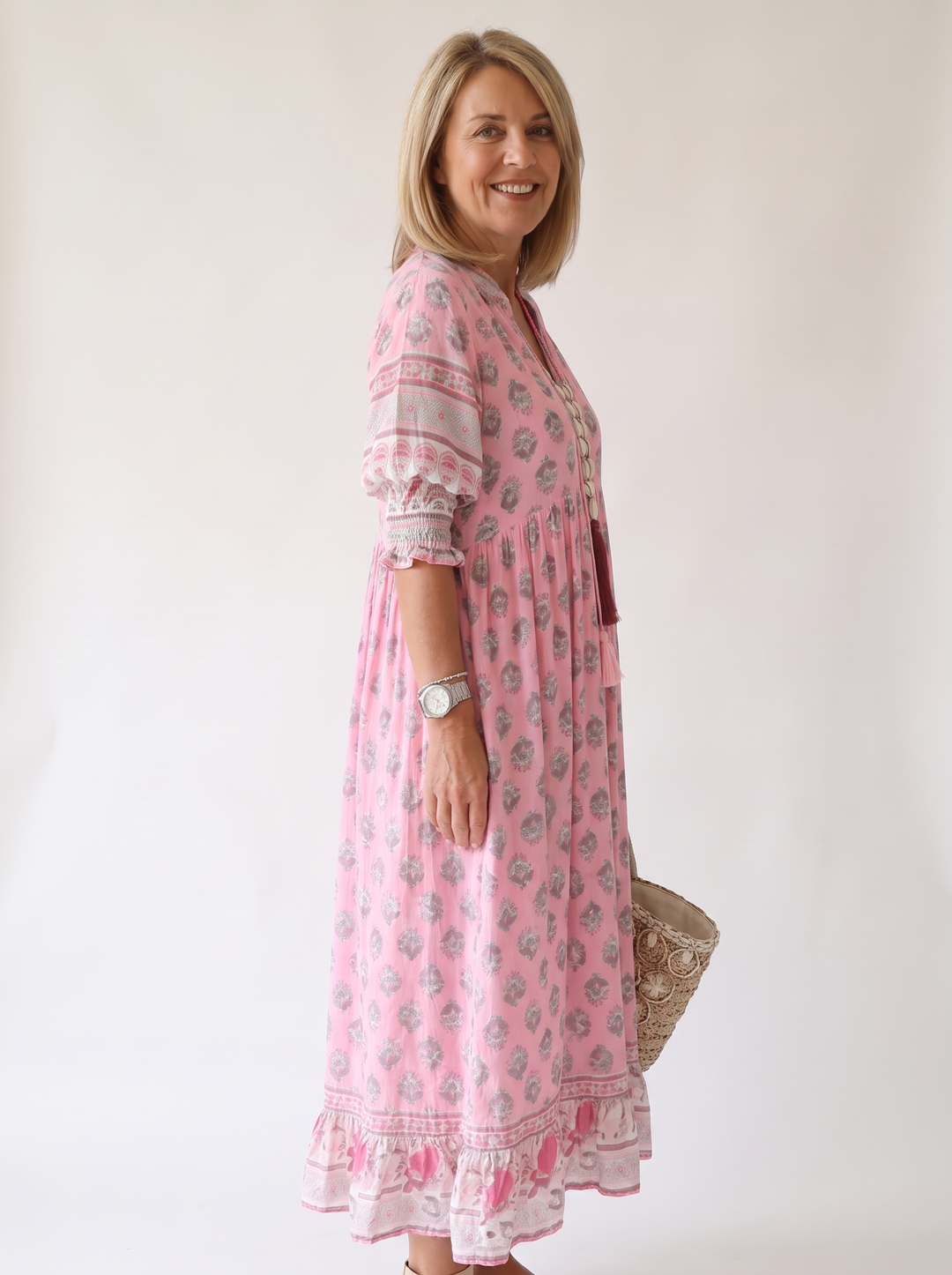 Apolline Vergnaud | Floral Tassel Tie V-Neck Maxi Dress