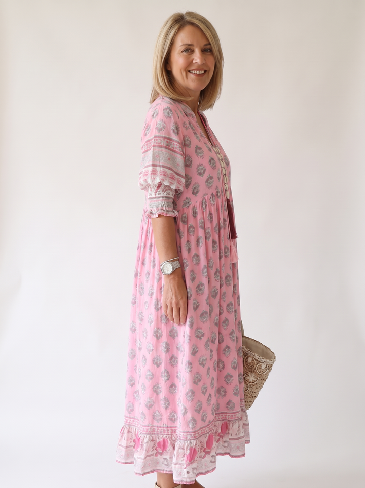 Apolline Vergnaud | Floral Tassel Tie V-Neck Maxi Dress