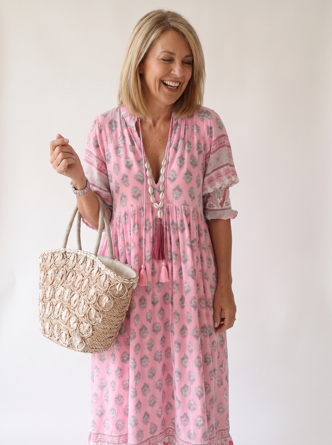 Apolline Vergnaud | Floral Tassel Tie V-Neck Maxi Dress