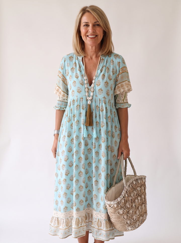 Apolline Vergnaud | Floral Tassel Tie V-Neck Maxi Dress