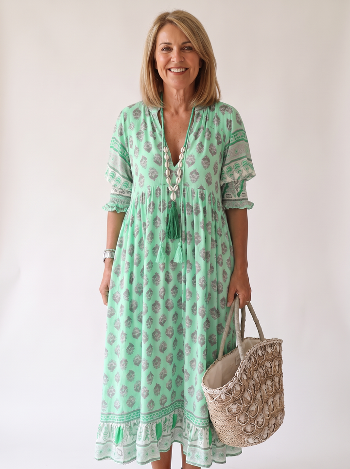 Apolline Vergnaud | Floral Tassel Tie V-Neck Maxi Dress