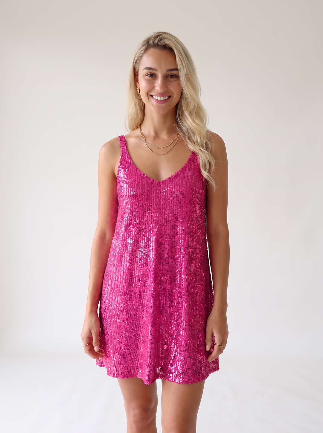 Tiphaine Bousquet | Sparkly Sequin V Neck Elastic Waist Flared Mini Dress