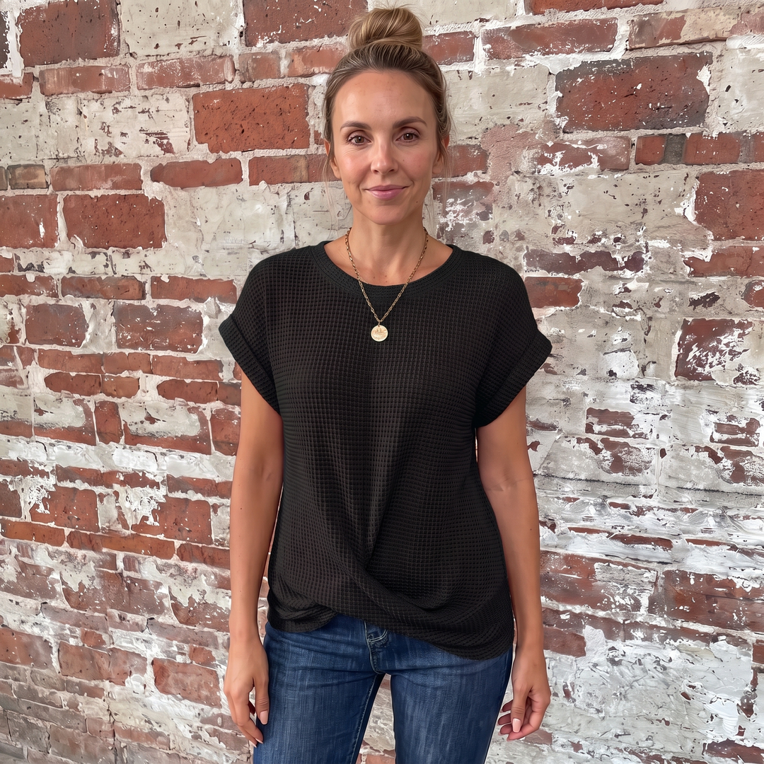 Berengere Costille | Waffle Knit Twist-Hem Tee