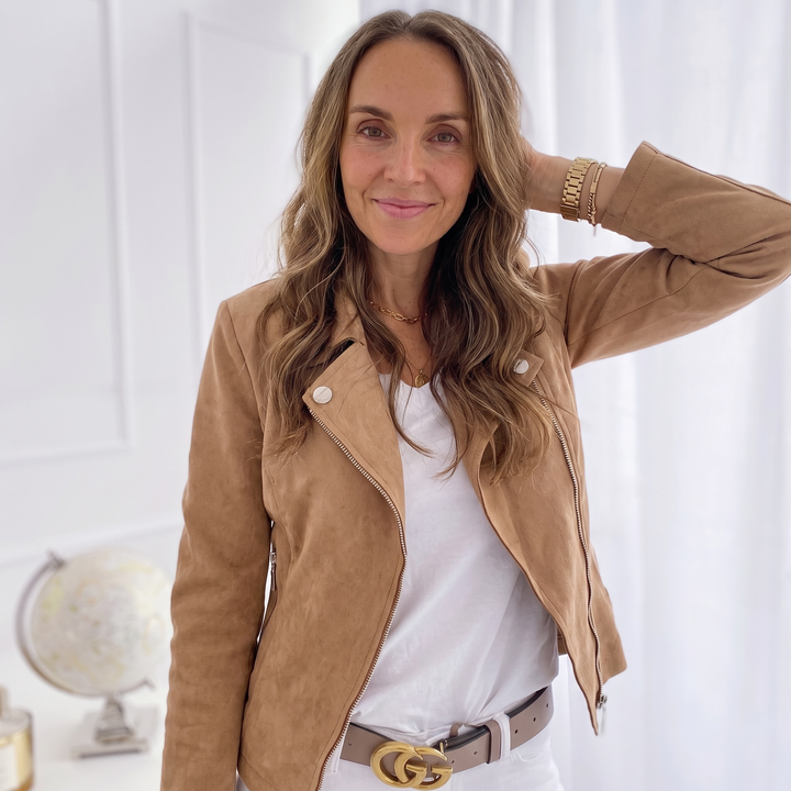 Zara Montaigne | Cropped Suede Moto Jacket