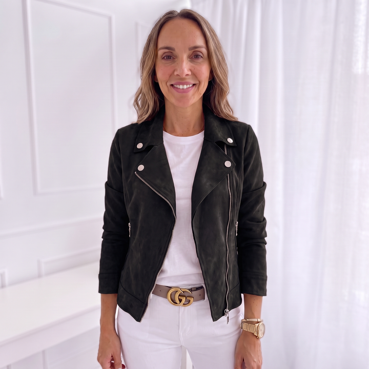 Zara Montaigne | Cropped Suede Moto Jacket
