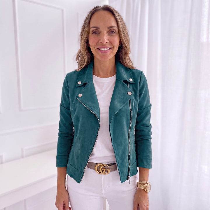 Zara Montaigne | Cropped Suede Moto Jacket