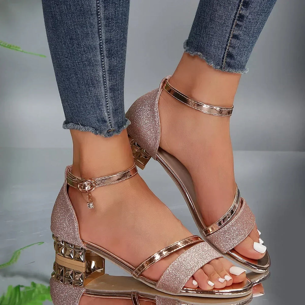 Celestine Aubourg | Glitter Ankle Strap Block Heel Sandals - Image 2