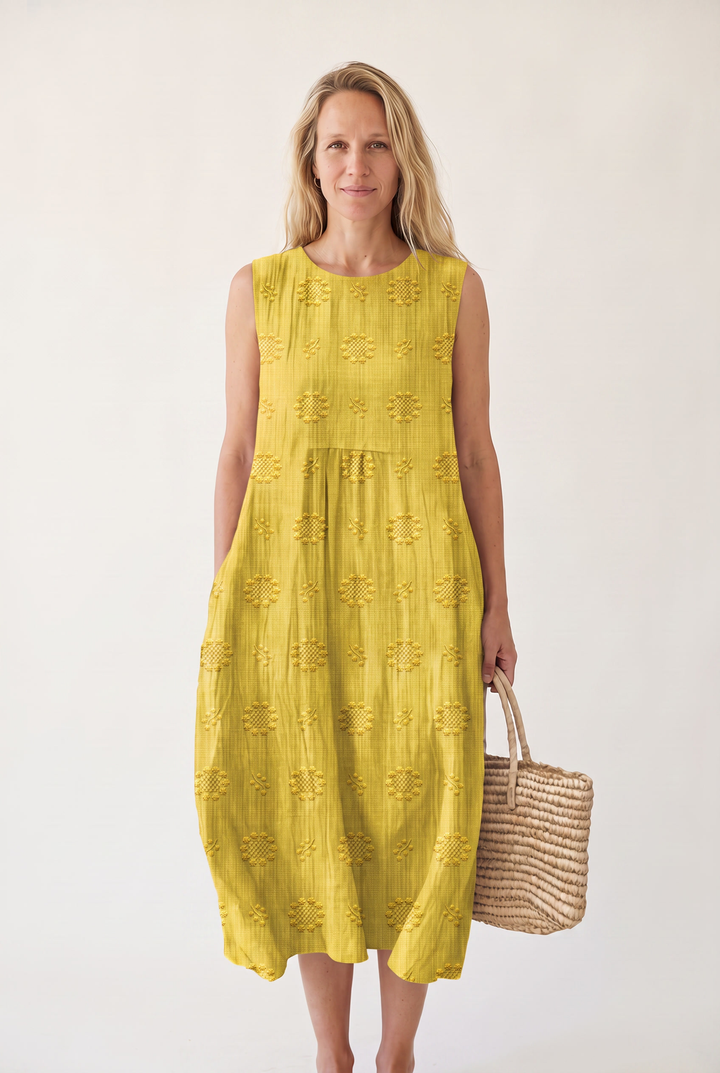 Marceline Auberon | Textured Embroidered Sleeveless Midi Dress
