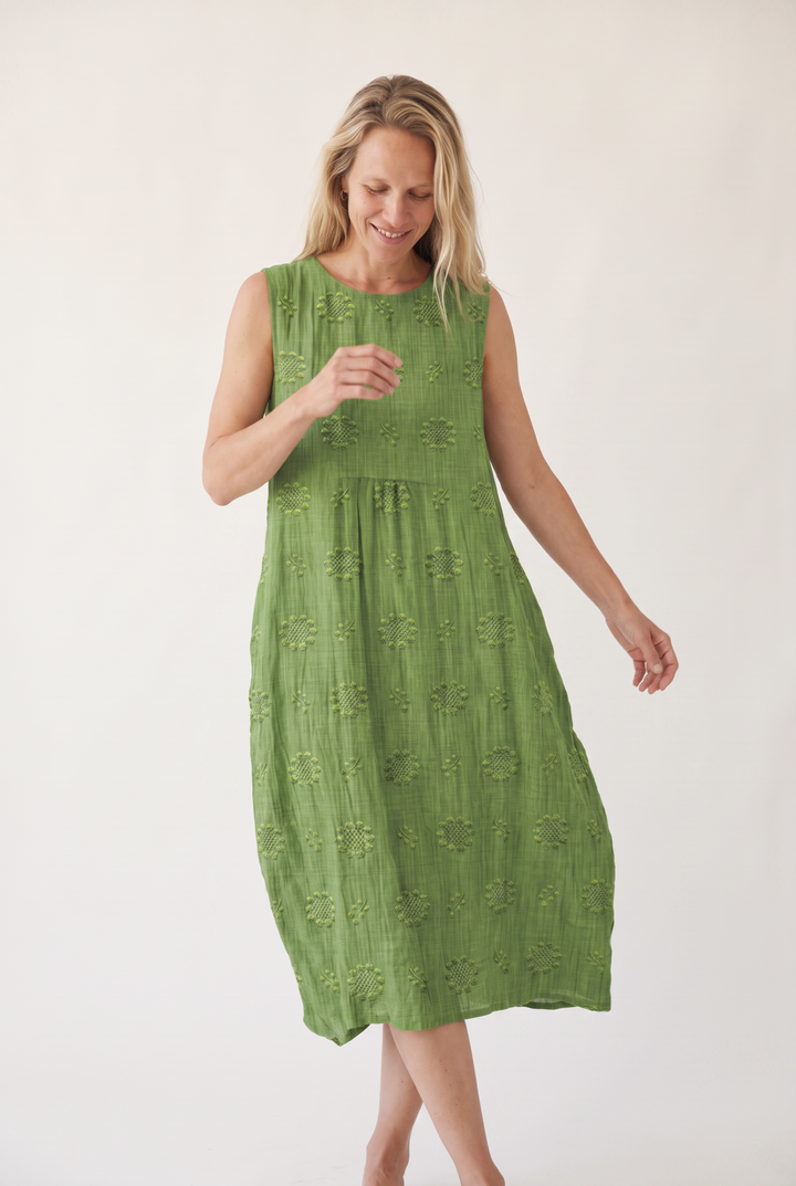 Marceline Auberon | Textured Embroidered Sleeveless Midi Dress