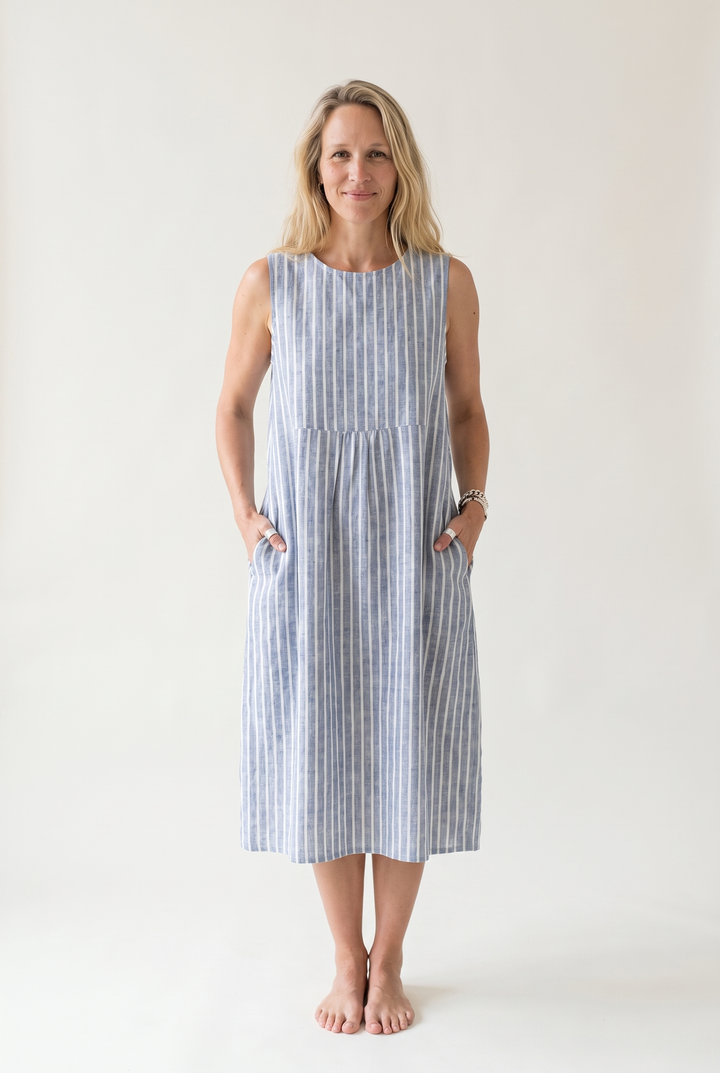 Adeline Fournier | Striped Sleeveless Relaxed Midi Dress