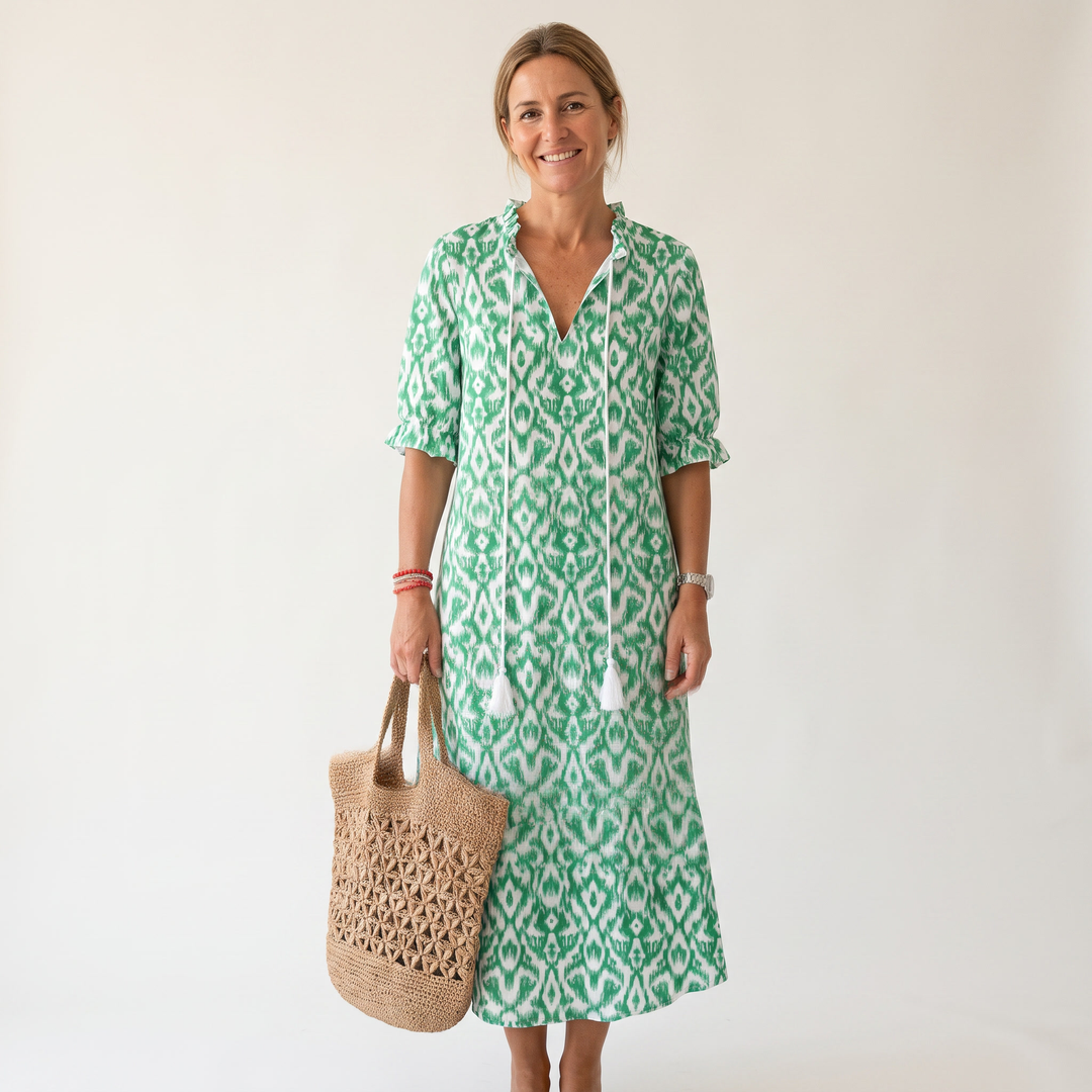 Emmeline Rastoin | Boho Ikat Print V-Neck Maxi Dress