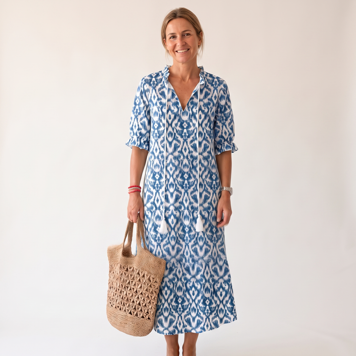 Emmeline Rastoin | Boho Ikat Print V-Neck Maxi Dress