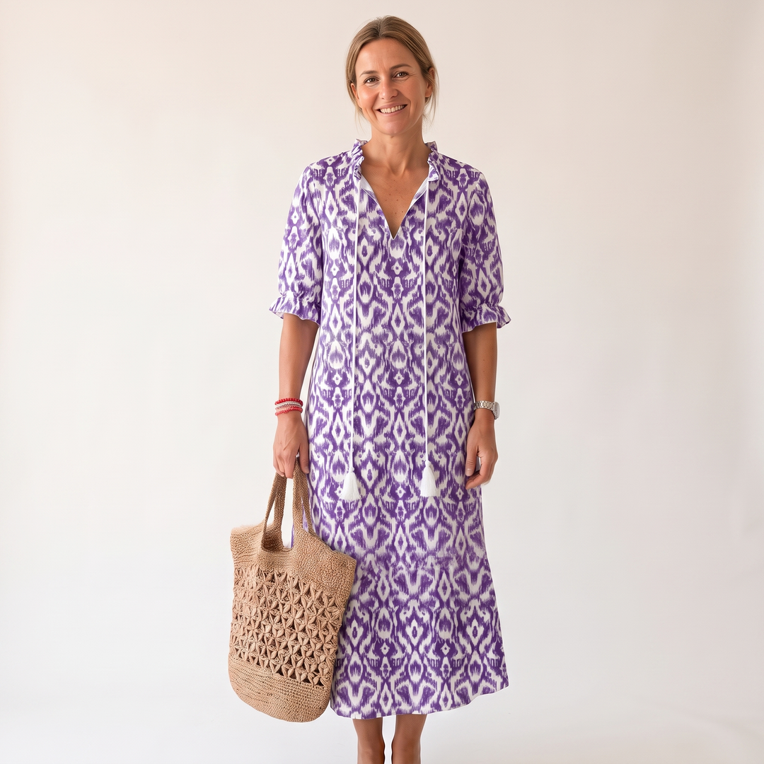Emmeline Rastoin | Boho Ikat Print V-Neck Maxi Dress