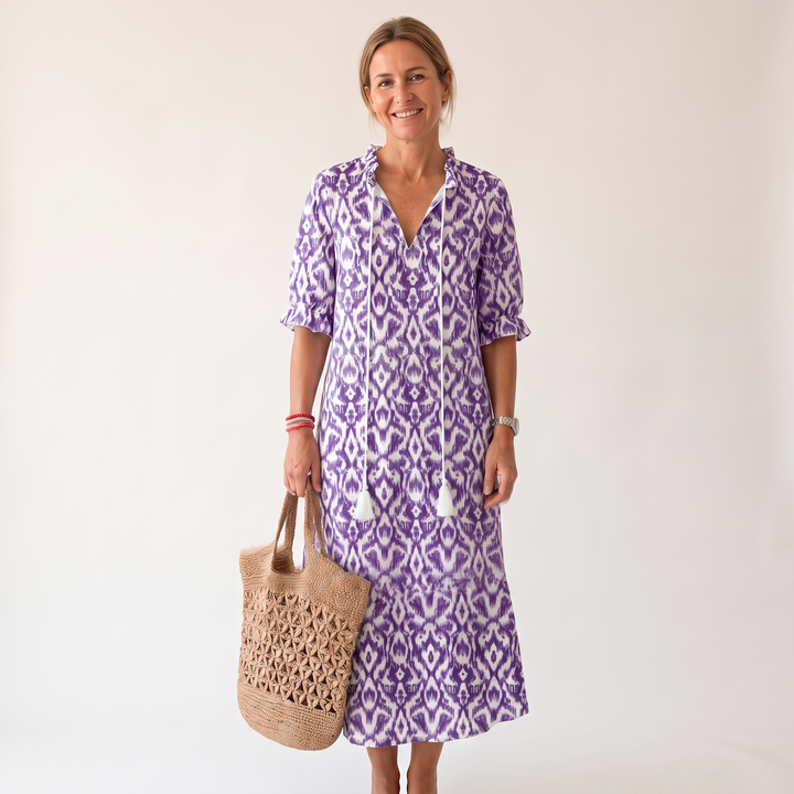 Emmeline Rastoin | Boho Ikat Print V-Neck Maxi Dress