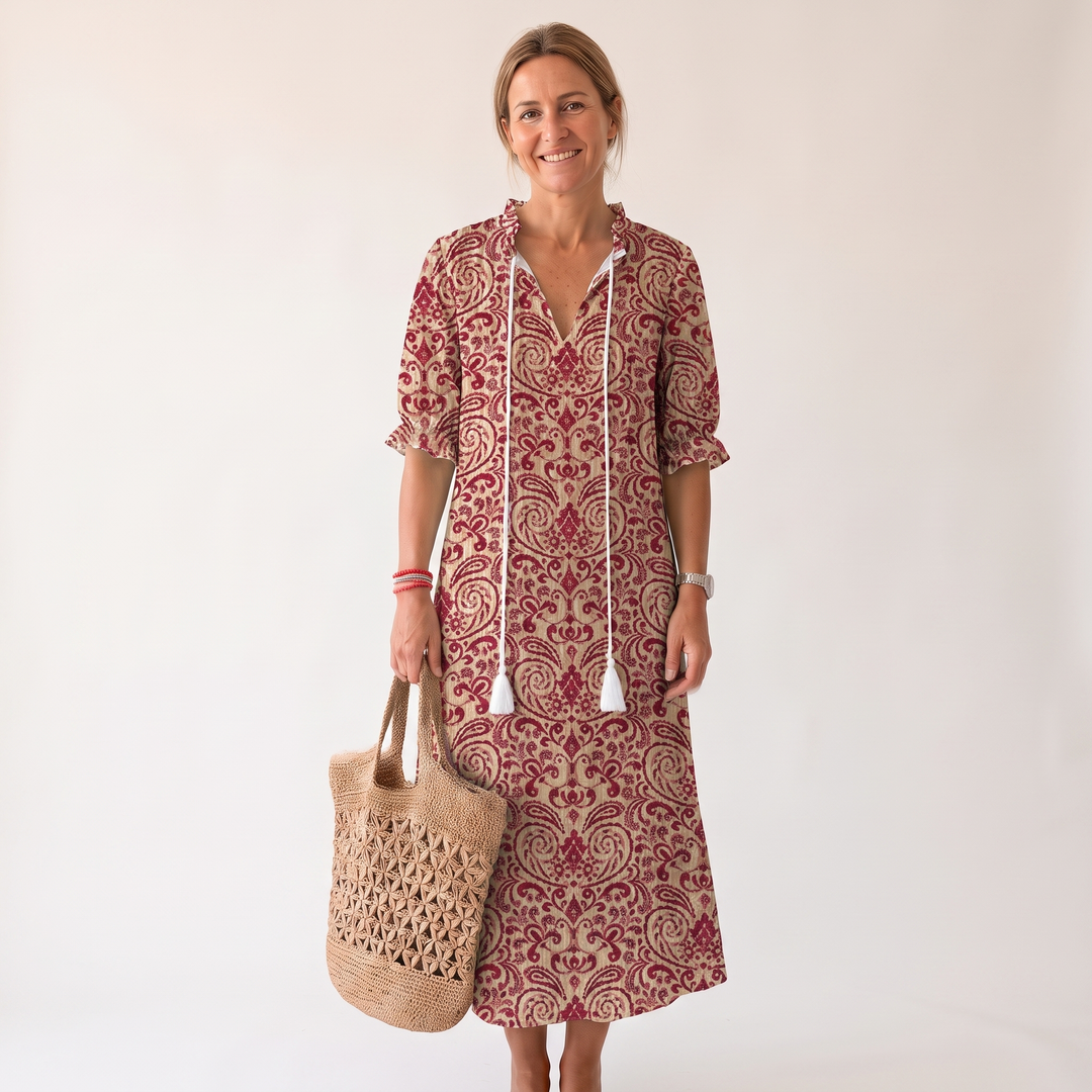 Emmeline Rastoin | Boho Ikat Print V-Neck Maxi Dress