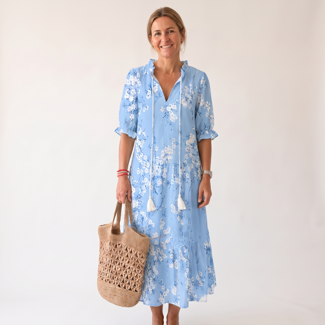 Emmeline Rastoin | Boho Ikat Print V-Neck Maxi Dress