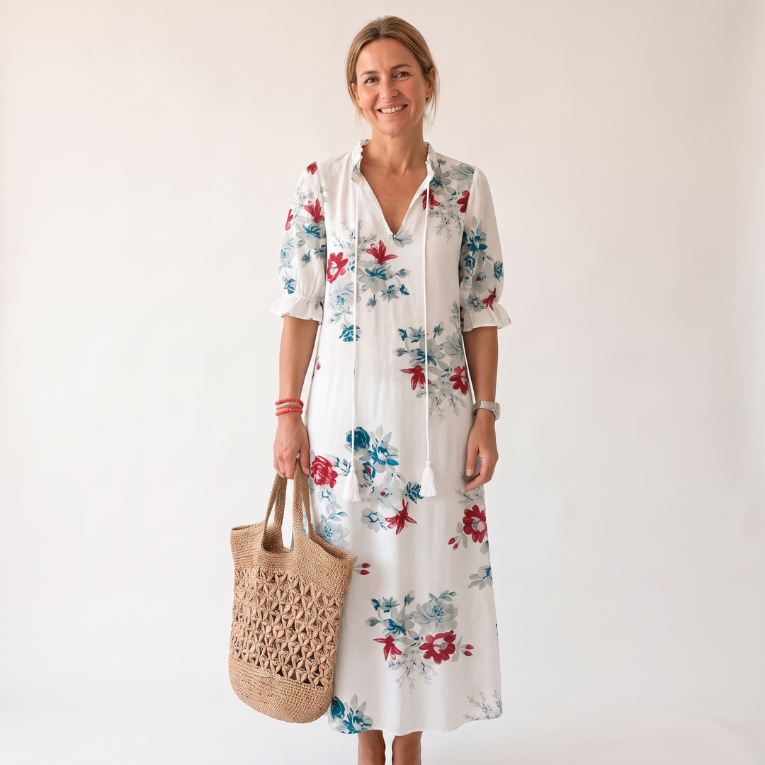 Emmeline Rastoin | Boho Ikat Print V-Neck Maxi Dress