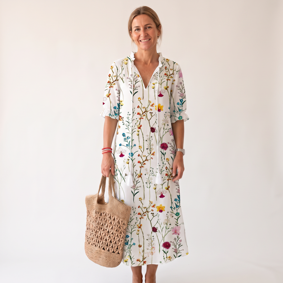 Emmeline Rastoin | Boho Ikat Print V-Neck Maxi Dress
