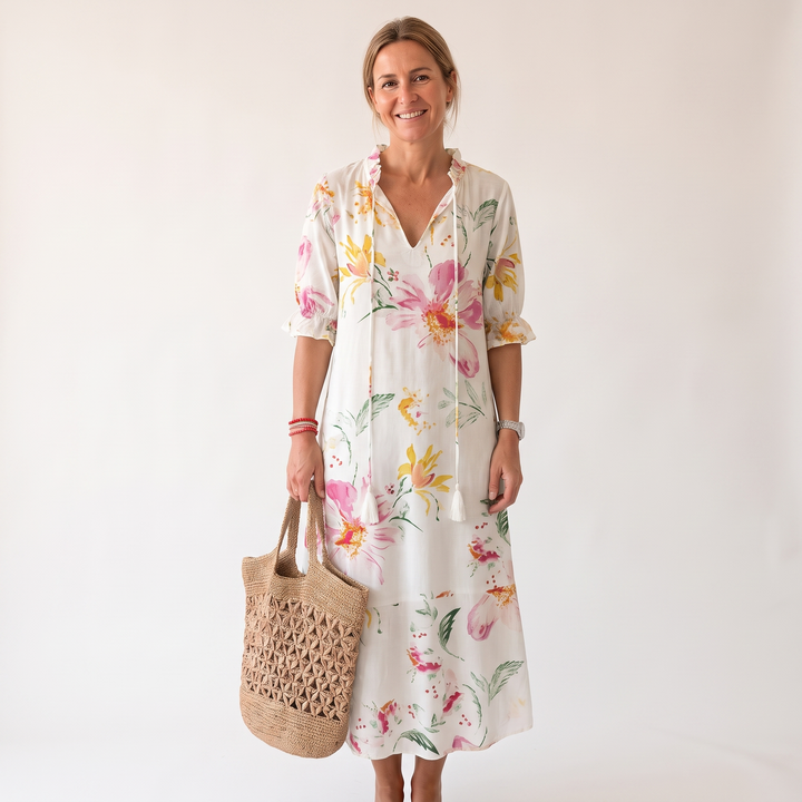 Emmeline Rastoin | Boho Ikat Print V-Neck Maxi Dress