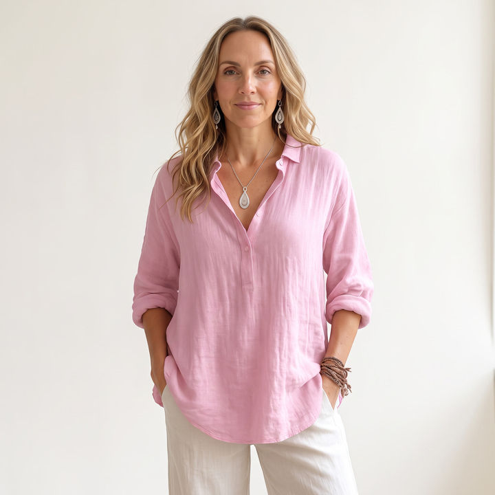 Marguerite Aublanc | Linen-Look Popover Blouse