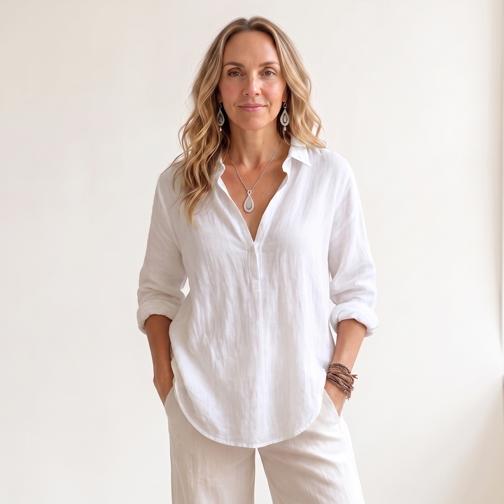 Marguerite Aublanc | Linen-Look Popover Blouse