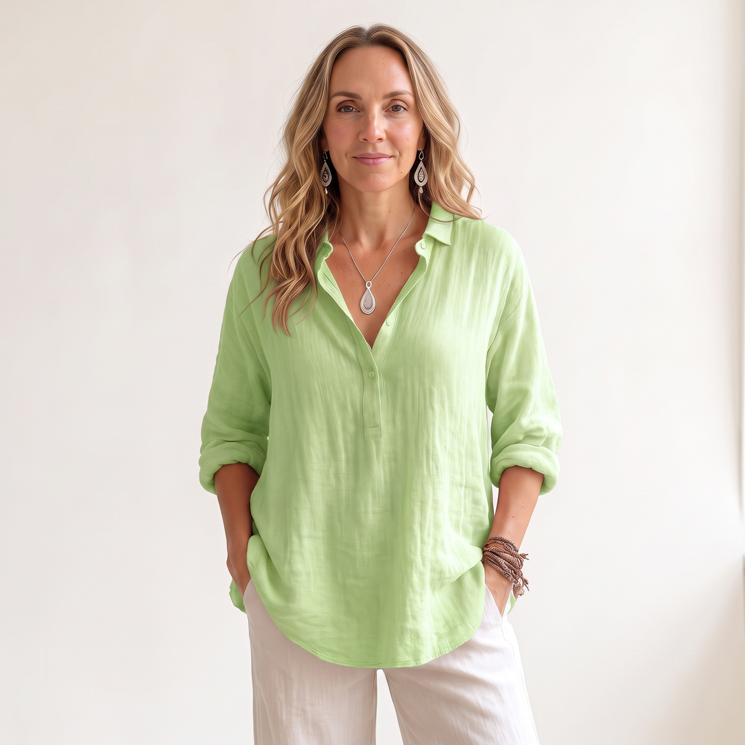 Marguerite Aublanc | Linen-Look Popover Blouse
