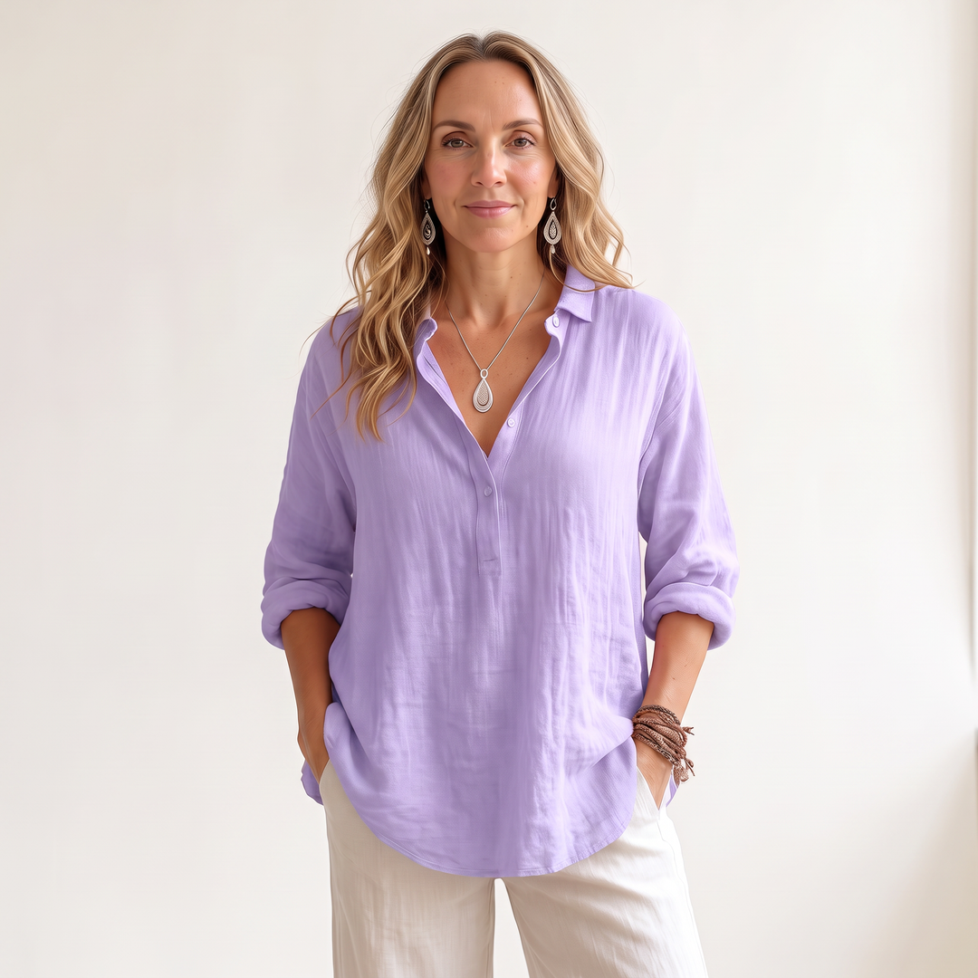 Marguerite Aublanc | Linen-Look Popover Blouse